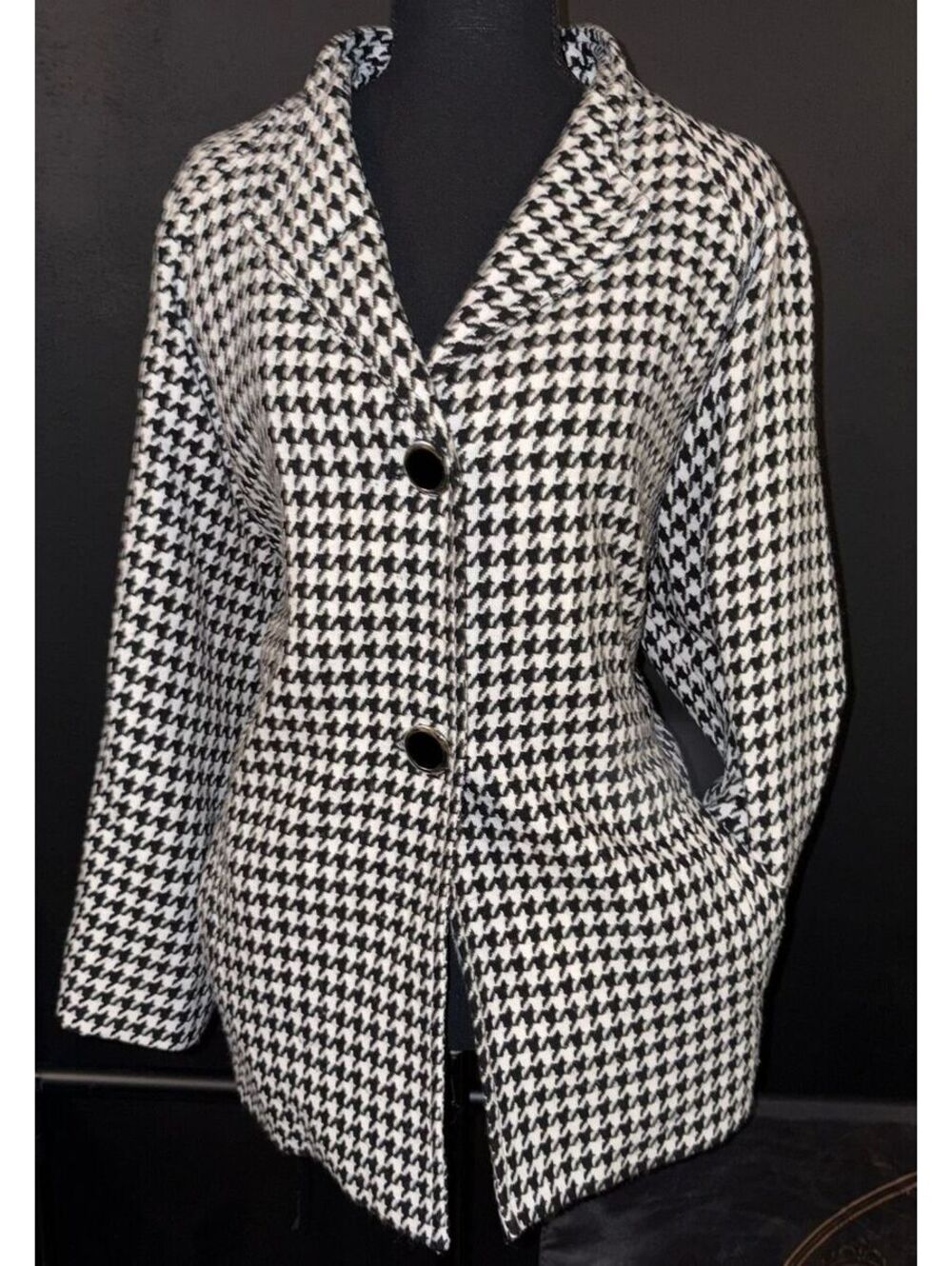 -Carmen Marc Valvo- Houndstooth Jacket/Blazer, Size L